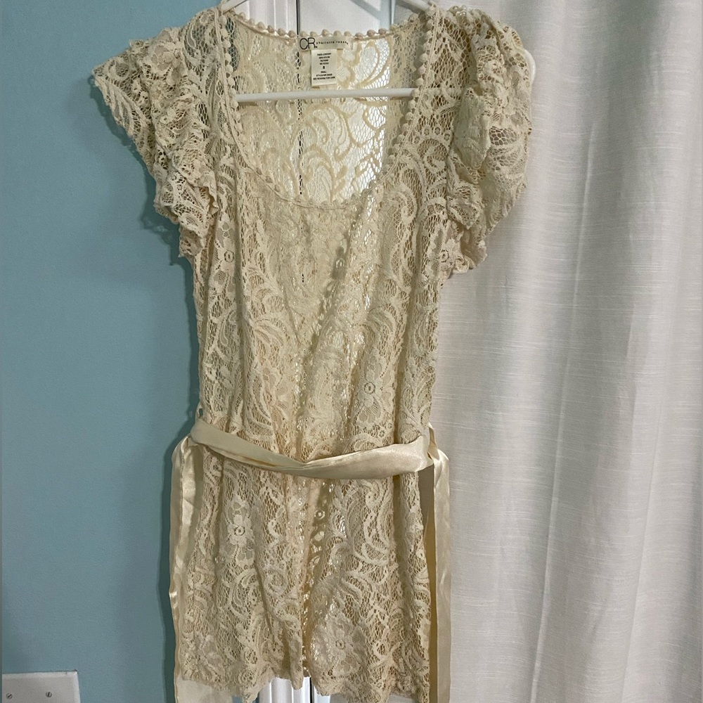 Cream Laced shirt with sash